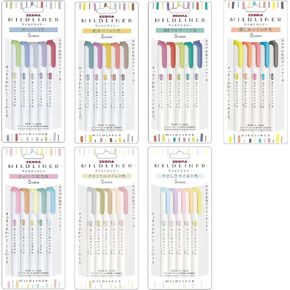 Highlighter pen markers, 7-Pack (WKT7-5C / WKT7-5C-NC / WKT7-5C-RC / WKT7-N-5C / WKT7-5C-HC / WKT7-5C-YC / WKT7-5C-NTC) 35 Color Full Range Set with Pen case