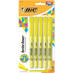 BIC® Brite Liner® Highlighters, Chisel Point, Yellow, 5-Pack