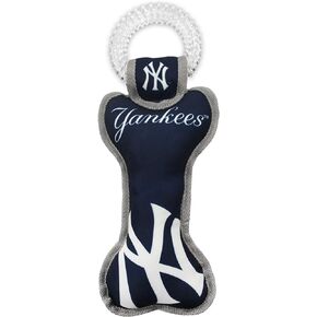 MLB Los Angeles Dodgers Bone Shaped DENTAL DOG TUG TOY with SQUEAKER. TOUGH PET TOY for Healthy Fun, Teething, and Cleaning pet's teeth and gum.