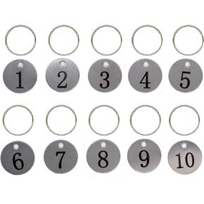 StayMax Stainless Steel Number Tags Key Tags with Key Rings (0-10)