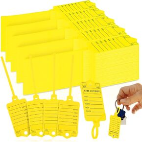 200 Pcs Yellow Self Locking Car Key Tags Dealership Key Tags Plastic Key Tags Key Label Tags Identifiers Shipping Tags Waterproof Tags Office Tag Key Chain Tags for Key Box Office Shop Car Supplies