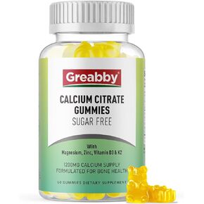 Calcium Citrate Gummies 1200mg for Kids & Adults, Calcium Citrate with Magnesium, Zinc, Vitamin D3 & K2, Sugar Free, Bone Support for Women & Elders, Natural Pineapple Flavor, 60 Gummies