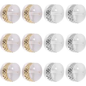 Silicone Flat Earring Backs Gor Studs, Clear Comfort Design, 14K Real Gold Plated Pack of 12 - Heart Shape