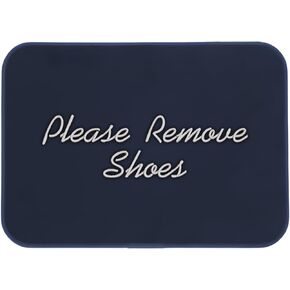 Please Remove Shoes Navy with Gray Script Mat
