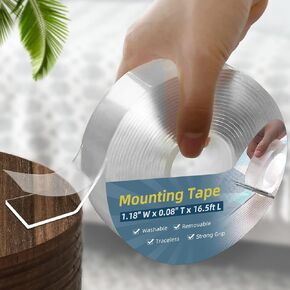 TooCust Double Sided Mounting Tape, 16.5FT x 1.18"W, Heavy Duty Double Sided Tape, Thick Picture Hanging Strip, Transparent Nano Adhesive Tape, Removable Poster Tape for Walls