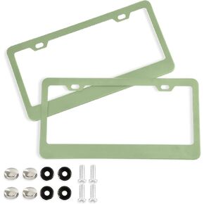 Sage Green Solid Color License Plate Frames, Decorative License Plate Covers, 2 Packs Universal Aluminum Tag Frame with 2 Holes & Screw Caps for Front and Rear Car Tags, Round Hole