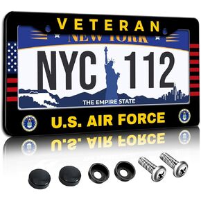 License Plate Frame US Air Force Veteran License Plate Frame American Flag License Plates Holder Rust-Proof Waterproof Stainless Steel with Screws for Men Women 12.2 x 6 Inches