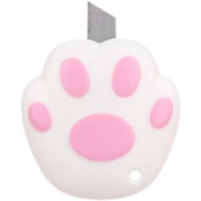 1Pc Pink Mini Box Cutter Cat Paw Shaped Utility Knives Retractable Letter Opener Envelope Slitter with Key Chain Hole Portable Carton Paper Cutter Letter Openers,Office Supplies