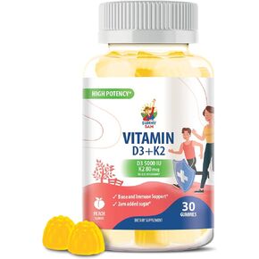 Vitamin D3 K2 Gummies 5000 IU - Immune & Bone Support - Sugar-Free Vitamin D Gummy Supplement - High-Absorption, Vegan, Gluten-Free Gummies for Adults