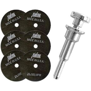 Shark Industries USA PN-12730 Die Grinder Cut-Off Wheel and Mandrel Kit, 3-Inch x 1/16" x 3/8" Shark Type-1 Double-Reinforced Thin Wheels, 54 Grit (6 Cutting Discs and 1 Mandrel)