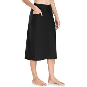 WOWENY Women's Midi Length Long Swim Skirts with Legging Modest High Waisted Tankini Skirt Bottom with Zipper Pockets