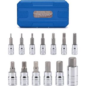Mayouko 13PCS Metric Hex Bit Socket Set, CR-V Allen Bit Socket Kit, S2 Steel, 2mm - 14mm, 1/4", 3/8" & 1/2" Drive