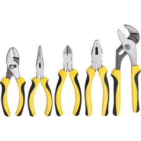 TOPLINE 5-Piece Pliers Set, Pliers Tool Set Included 8" Groove Joint Pliers, 7" Linesman Pliers, 6" Long Nose Pliers, 6" Slip Joint Pliers, 6" Diagonal Pliers for Basic Home Maintenance
