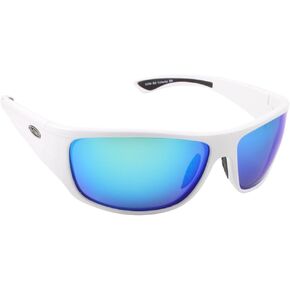 Sea Striker Bill Collector Polarized Sunglasses, White/Blue Mirror, Shiny White, Blue Mirror, One Size