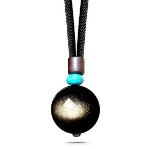 Unisex Crescent Moon Natural Black Obsidian Stone Pendant Necklace,Adjustable Rope Real Genuine Healing Crystal Quartz Gemstone Bohemian Statement Necklace Jewelry for Women Men (Obsidian_D1)