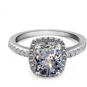 Sdouefos Engagement Ring White Gold Plated 14K Sterling Silver 925 Halo Cushion Cut Cubic Zirconia Stones AAA+ Alternative to Diamonds 2 Carat Anniversary Valentines Promise Marriage Bridal Ring (6)