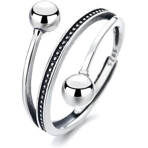 Double Balls Retro Vintage Statement Rings 925 Sterling Silver Adjustable Climber Wrap Finger Band Engagement Promise Eternity Ring Antique Bead Ball Wedding Band Fashion Jewelry Gifts for Women
