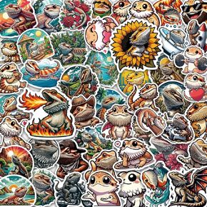 100 Pack Bearded Dragon Stickers (Large Size), Bearded Dragon Graphic Decal Sticker for Laptop, Phone, Car, Water Bottle, Stickers for Adult and Bearded Dragon Lovers