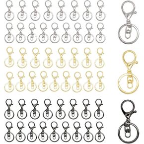 54 Pcs Lobster Claw Clasp Keychain,Swivel Clasps Hook Metal Lobster Clasp with Flat Split Ring for DIY Key Chain Accessories (3 Color Assorted)
