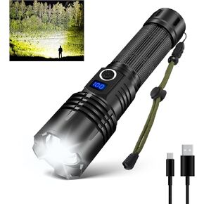 مصابيح LUXJUMPER LED قابلة لإعادة الشحن، 900.000 لومن مصباح يدوي LED فائق السطوع مع شاشة عرض للطاقة، 5 أوضاع، قابل للتكبير، مصباح يدوي قوي محمول للتخييم في حالات الطوارئ والمشي لمسافات طويلة in Kuwait