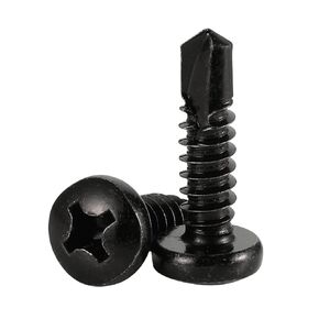 #12 x 1-1/2" Pan Head Self Tapping Screws Sheet Metal Screws, 410 Stainless Steel Black, 50 PCS