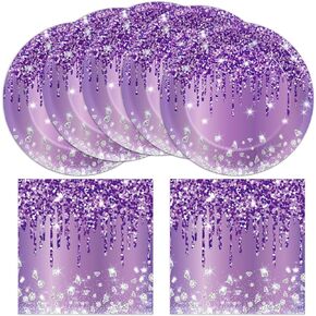 50 Pcs Silver Diamonds Party Plates and Napkins Glitter Diamonds Silver Happy Birthday Party Supplies for 25 Guests Table Decorations for Wedding Silver Birthday Decorations Paper Plates Napkins