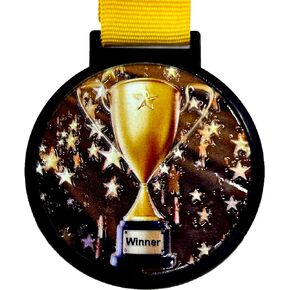 10 Pack of Large 2.25 Inch 1st Place Winner Champion Trophy Cup Award Medals with Attached Neck Ribbons Medal Trophies Gift Prize Team Black Gold Star UV First Participant Player Event Gold Victory