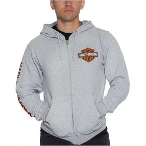 Harley-Davidson Men's Bar & Shield Logo Zip-Up Poly-Blend Hoodie - Heather Gray