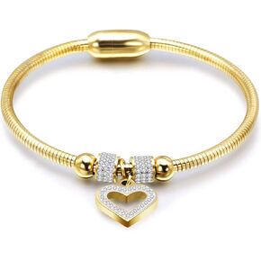 Heart Charm Birthday Bracelet Stainless Steel Love Bangle Cuff Jewelry Bracelets for Women