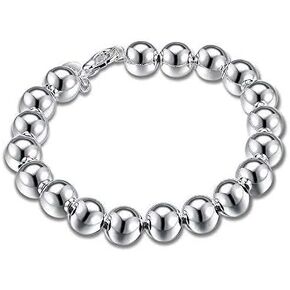 [Mother's Day Special] 925 Sterling Silver Plated Round Beads Chain Bracelet Bangle (10mm)