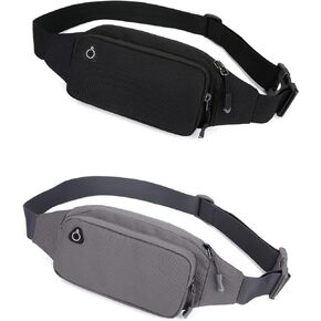 2 Packs Fanny Packs for Women & Men, Small Adjustable Waterproof Waist Pack Bag, Crossbody Fanny Pack,Bum Bag,Fashion Belt Bag for Outdoors Running Hiking Walking Disney Traveling Cycling（Black&Grey）