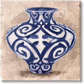 Stupell Industries Modern Ceramic Vase Still Life Distressed Brown Pattern Canvas Wall Art, 17 x 17, Blue