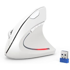 TECKNET Ergonomic Mouse, 4800 DPI Silent Mouse 5 Adjustable DPI, Wireless Mouse 2.4G Vertical Mouse 6 Buttons Computer Mouse Wide Compatibility (White)