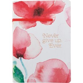 Heartfelt Inspirational Journal Notebook for Women Never Give Up Orange Blossoms, Elastic Closure, 256 Lined Pages