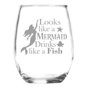 Looks Like a Mermaid Drinks Like a Fish - 15 oz Little Mermaid Ariel Inspired Glass - Funny Gag Birthday Gift for Her, Mom, Sister or Best Friend - Flounder Gifts - Movie Themed Present Drinking Cup