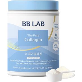 BB LAB The Pure Collagen, Unflavored Low Molecular Fish Collagen Powder, Sugar Free, Gluten Free, Non-GMO, Korean Collagen Peptides, Marine Collagen, Vitamin C, Hyaluronic Acid, Elastin, 7.05oz
