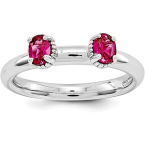Solid 925 Sterling Silver Stackable Created Ruby Two Stone Ring Eternity Band
