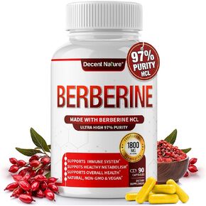 Berberine Supplement 1800mg - Premium Berberine HCl 97% High Purity Berberine Plus, Supports Immune System, High Potency Berberine Hydrochloride, Non-GMO Vegan, for Men Woman 90 Capsules