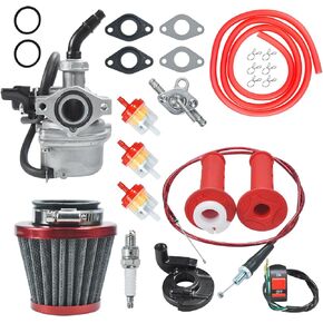 PZ19 Carburetor Carb Air Filter Throttle Handle Grips Cable for 50cc 70cc 90cc 110cc 125cc Tao Tao GK110 Baja SSR Apollo Coolster Chinese Four Wheeler ATV Go Kart CRF50 XL70 Dirt Pit Bike Red