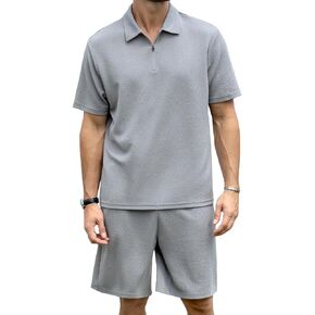 ZPB Men's Polo Shirt and Shorts Set Summer Outfits tracksuit Fashion Casual Short Sleeve Zip Golf Suit for Men 2 Piece Short