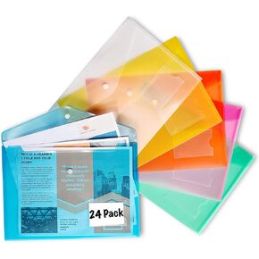 Plastic Envelopes, Poly File Folders, Transparent Document Folders | US Letter A4 Sheet Size | Snap Button Closure with Front Business Card Label Slot | for Home, Office, School Organization, 24 Pack