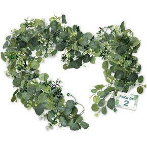 Artificial Eucalyptus Garland,2 Packs Faux Garland for Mantle, Fake Greenery Garland Vines Table Runner,Summer Floral Decorations for Hanging,Wedding Backdrop,Indoor