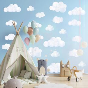 9 Sheet Cloud Wall Decal Stickers White Sky Mural Sticker Peel and Stick Nursery Wallpaper Decal for Bedroom Playroom Decoration
