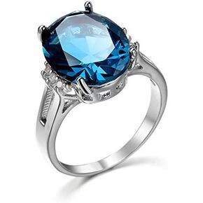 SUKKCCNO Sterling Silver Engagement Wedding Ring with Large Carat Sapphire Cut Cubic Zirconia CZ Gemstones Birthstone Halo Solitaire Engagement Rings