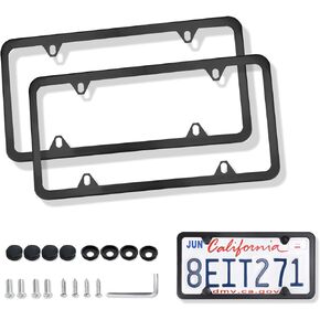 2Pcs License Plate Frames, Car License Plate Holders, Metal Front & Rear Car Tag Cover, Rust-Proof Rattle-Proof Weather-Proof Stainless Steel License Plate, Universal Car Accessories for US Car