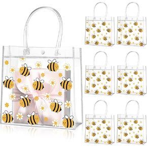 Paterr 20 Pcs Bee Clear Plastic Gift Bags with Handles PVC Goodie Treat Bags for Kids Birthday Party Favor Bee Party Sweet as Can Bee Gender Reveal Baby Shower Decor, 8 x 8 x 3.15 Inch in Kuwait