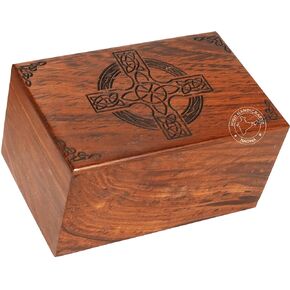 Rosewood Top Engraved Wooden Cremation Urns for Human Ashes Adult - Handcrafted Funeral Memorial Ashes Urn - Columbarium Urn (Celtic Cross, 100 Cubic Inches)