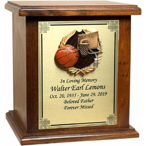 Basketball Memorial Wood Cremation Urn, Sports Funeral Urns with Personalization