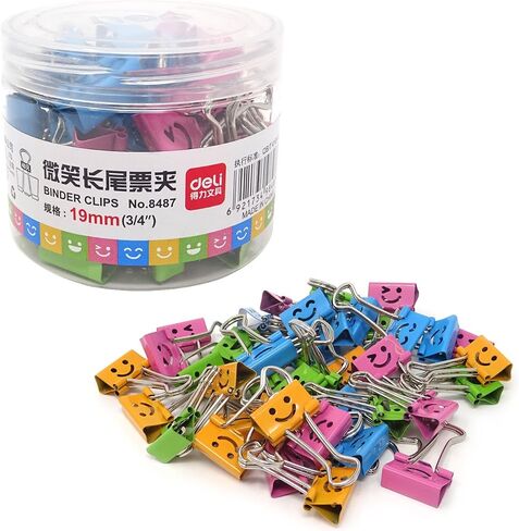 Honbay 40PCS 19mm 3/4inch Wide Lovely Small Size Smiling Style Metal Binder Clips Paper Clips Clamps with a Plastic Box in Saudi Arabia