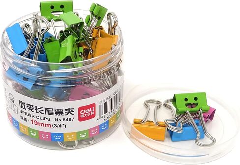 Honbay 40PCS 19mm 3/4inch Wide Lovely Small Size Smiling Style Metal Binder Clips Paper Clips Clamps with a Plastic Box in Saudi Arabia